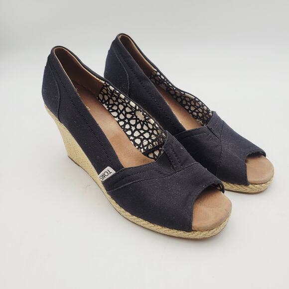 Toms Espadrilles Black Fabric Women Shoes Size 8 W - Picture 1 of 10